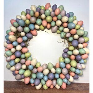 Pastel Multicolor Egg Wreath With Natural Twig Accents 16''